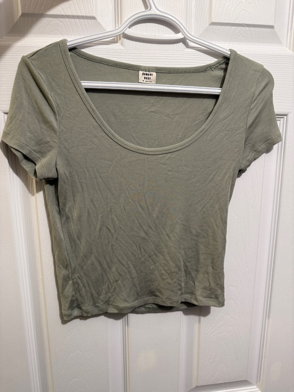 Sunday Best Sage Scoop Neck Ribbed Crop Top